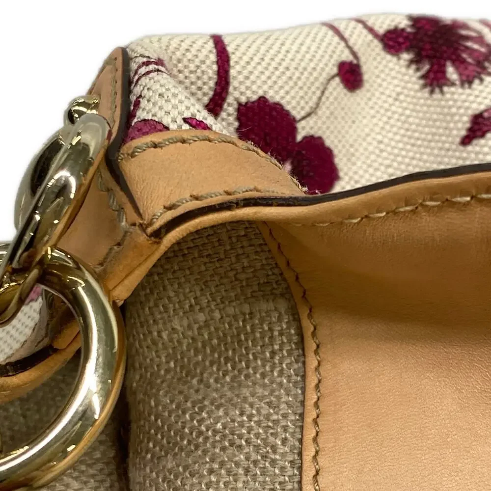 Gucci Flora/Bamboo Handbag 169961 Bordeaux Cream Beige Canvas Leather
